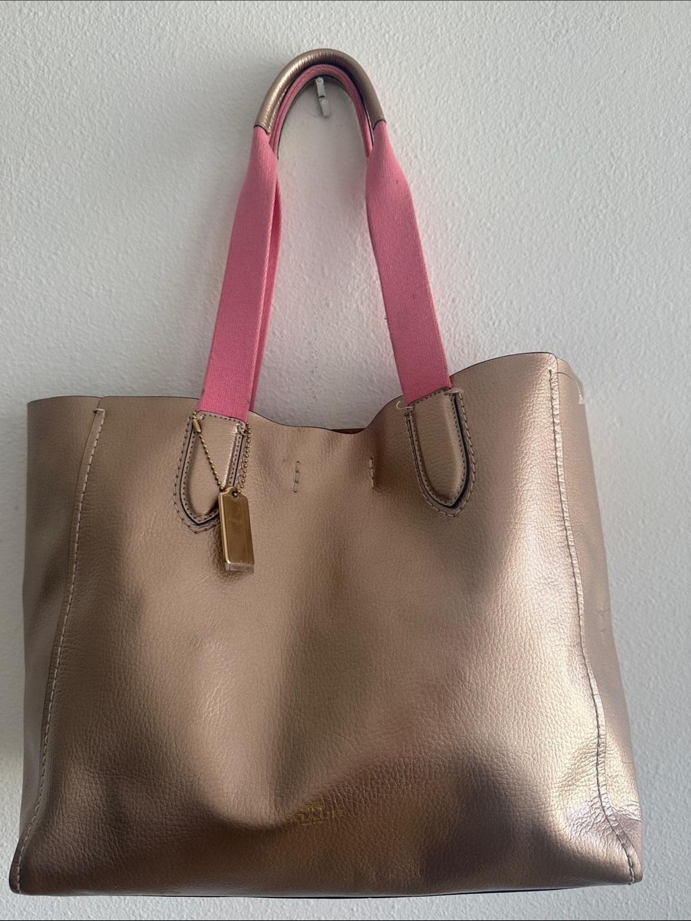 Coach Metallic Rose Tote with Pink Webbed Handles